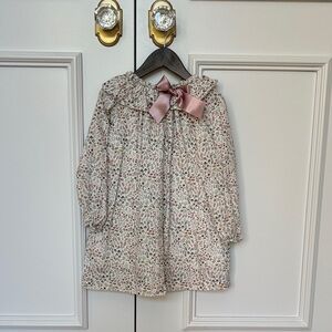 Paloma de la O Long-Sleeved Floral Dress with Pink Bow
